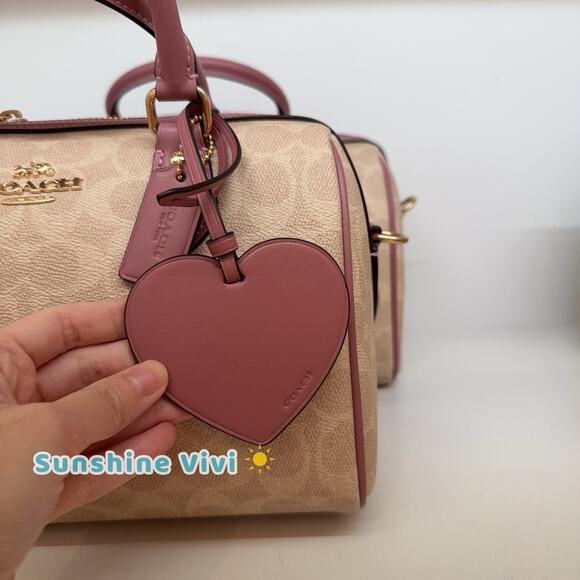 NWT Coach Rowan Satchel Bag Signature Canvas With Heart Charm CDB21 Sand/Peony - Picture 3 of 8